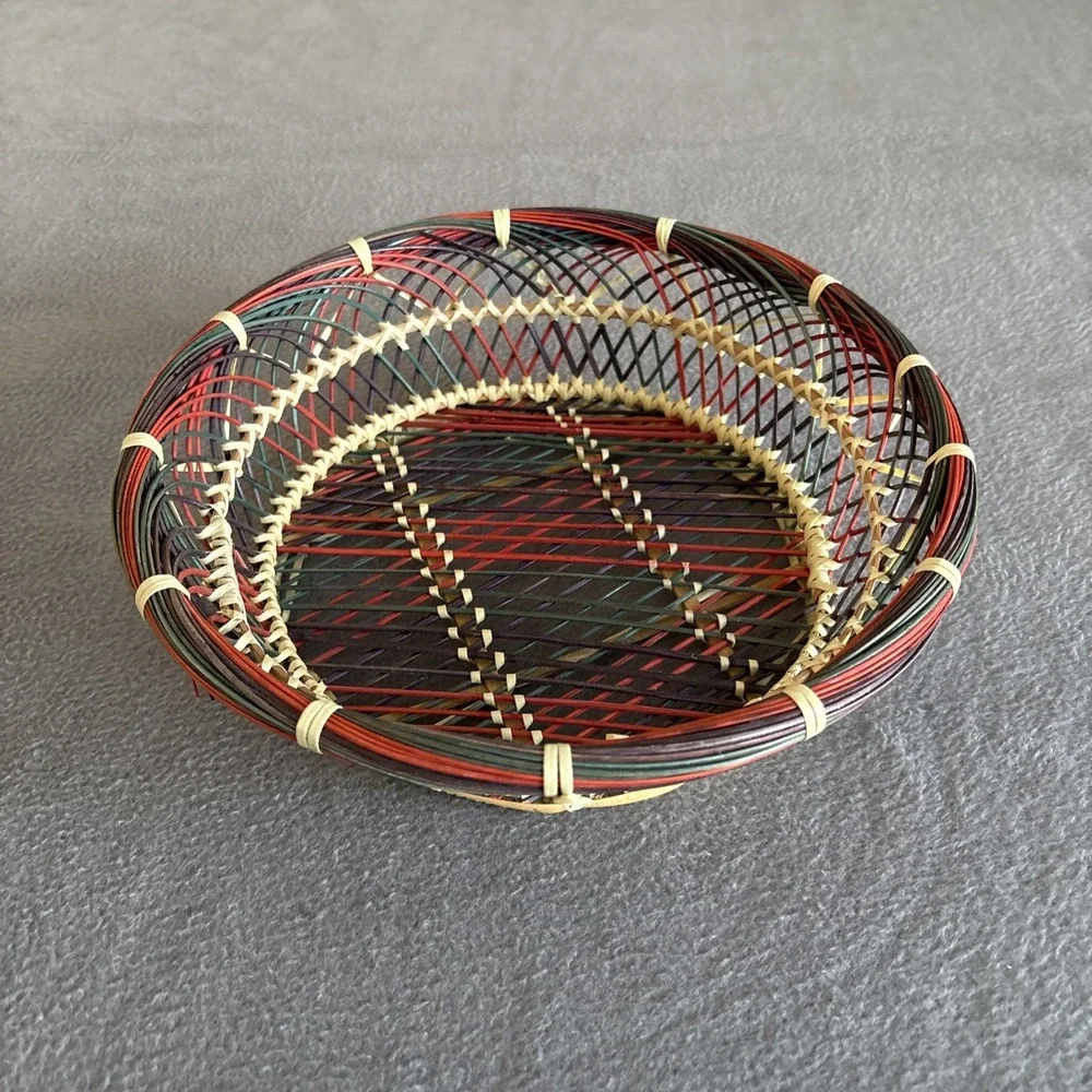 Colorful‎ Woven Table Bowl Wicker Rattan Basket Centerpiece Multicolor